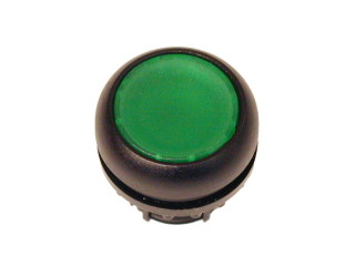 Головка кнопки с фиксацией, цвет зеленый, черное лицевое кольцо