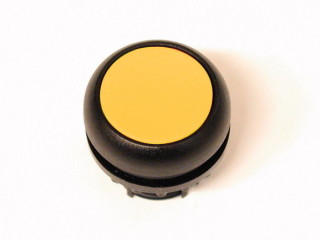 Головка кнопки с фиксацией, цвет желтый, черное лицевое кольцо