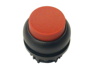 Головка кнопки выступающая без фиксации, цвет красный, черное лицевое кольцо