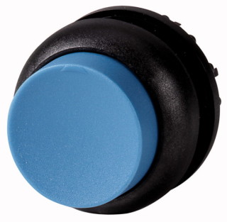Головка кнопки выступающая без фиксации, цвет синий, черное лицевое кольцо