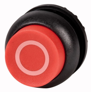 Головка кнопки выступающая с фиксацией, цвет красный, черное лицевое кольцо