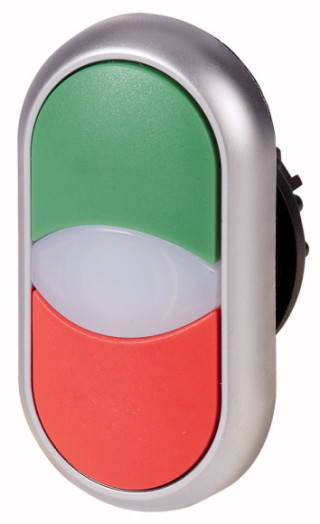  Сдвоенная кнопка с сигнальной лампой, без фиксации, цвет зеленый+красный