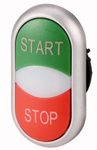 Двойная кнопка с сигнальной лампой с обозначением "start", "stop", цвет зеленый/красный