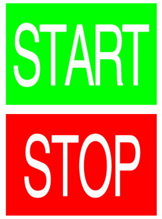 Двойная кнопка с сигнальной лампой с обозначением "start", "stop", цвет зеленый/красный, черное лицевое кольцо