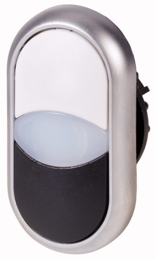  Сдвоенная кнопка с сигнальной лампой, без фиксации, цвет белый+черный