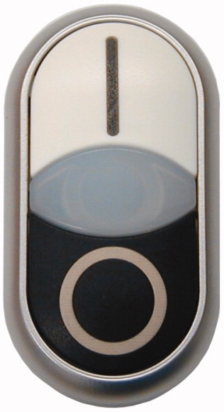 M22-DDL-WS-X1/X0 Двойная кнопка с сигнальной лампой с обозначением I O, цвет белый/черный