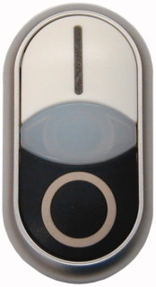 Двойная кнопка с сигнальной лампой с обозначением I O, цвет белый/черный, черное лицевое кольцо