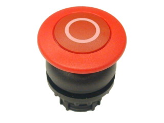 Головка кнопки грибовидная, без фиксации, цвет красный, черное лицевое кольцо