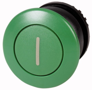 Головка кнопки грибовидная, без фиксации, цвет зеленый, черное лицевое кольцо