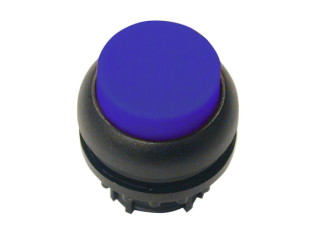 Головка кнопки выступающая с фиксацией, с подсветкой, цвет синий, черное лицевое кольцо