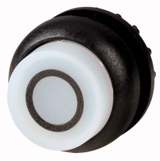Головка кнопки выступающая с фиксацией, с подсветкой, цвет белый, черное лицевое кольцо