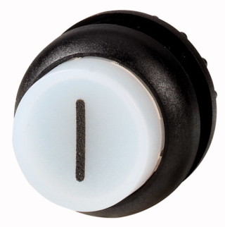 Головка кнопки выступающая с фиксацией, с подсветкой, цвет белый, черное лицевое кольцо