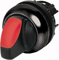 Переключатель с поворотной ручкой 2-х позиционный 60⁰, c фиксацией, цвет красный с подсветкой, черное лицевое кольцо