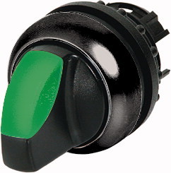 M22S-WRLK-G Переключатель с поворотной ручкой 2-х позиционный 60⁰, c фиксацией, цвет зеленый с подсветкой, черное лицевое кольцо