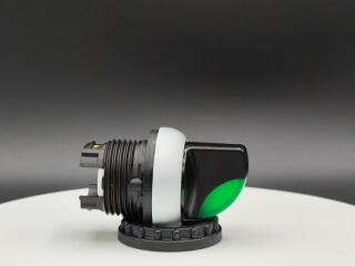 Переключатель с поворотной ручкой 3-х позиционный 40⁰, без фиксации, цвет зеленый с подсветкой