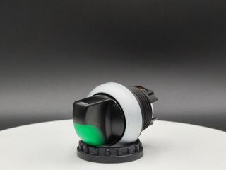 Переключатель с поворотной ручкой 3-х позиционный 40⁰, без фиксации, цвет зеленый с подсветкой