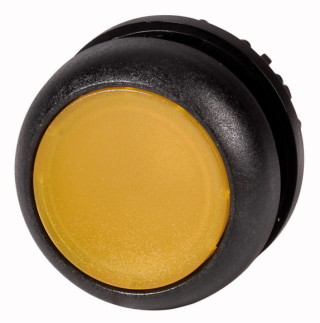 Головка кнопки с фиксацией, цвет желтый, черное лицевое кольцо