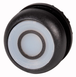 Головка кнопки с подсветкой, без фиксации, цвет белый с обозначение О, черное лицевое кольцо