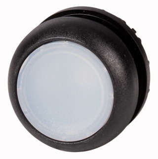 Головка кнопки с подсветкой, цвет белый, изменение ф-ии с фиксацией/без фиксации, черное лицевое кольцо