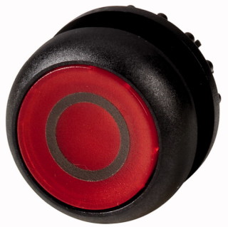 Головка кнопки с подсветкой, изменение ф-ии с фиксацией/без фиксации, цвет красный, черное лицевое кольцо
