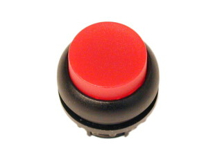 Головка кнопки с подсветкой, выступающие, без фиксации, цвет красный, черное лицевое кольцо
