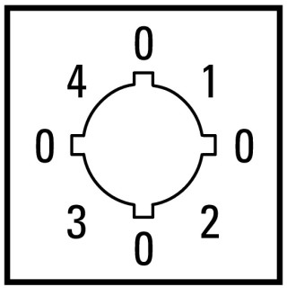 Шильдик, для 4-позиционный переключатель, 0-1-0-2-0-3-0-4