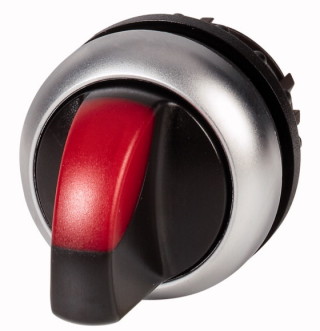 Переключатель с поворотной ручкой V-позиционный 60⁰, с фиксацией, цвет красный с подсветкой