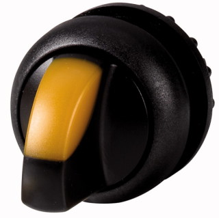 Переключатель с поворотной ручкой V-позиционный 60⁰, с фиксацией, цвет желтый с подсветкой, черное лицевое кольцо