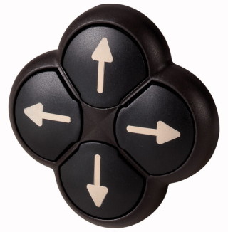 Четырхпозиционная кнопка с блокировкой противостоящих кнопок, без фиксации, цвет черный, черное лицевое кольцо