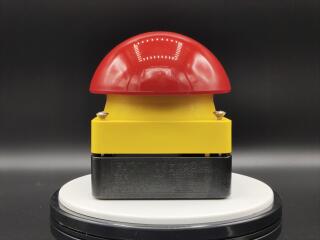 Выключатель, управлямый ногой или ладонью с фиксацией, отмена фиксации вытягиванием,1Р, цвет колпачка красный,корпуса желтый