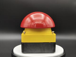 Выключатель, управлямый ногой или ладонью с фиксацией, отмена фиксации вытягиванием, 1З+1Р, цвет колпачка красный,корпуса желтый