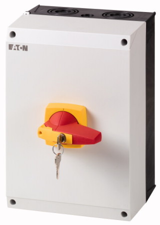 Выключатель-разъединитель  3P+N, цилиндрический замок, ручка красно-желтая