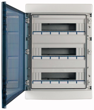 Навесной шкаф IP65, 3 ряда 54 модуля, УФ-стойкий поликарбонат, индустриальная серия, N/PE клеммы в комплекте