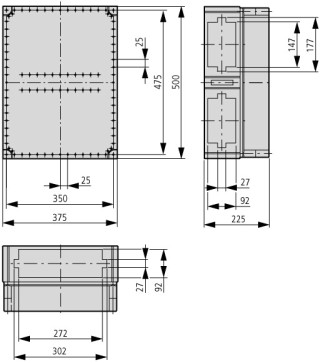 Изолированный щит, гладкие стенки, ВхШхД = 500x375x225 мм