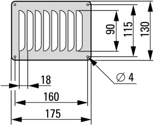 Вентиляционная панель, вертикальная, ДхШ = 180x130 мм