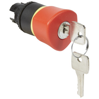 Кнопка с грибовидным толкателем ∅ 40 - Osmoz - с ключем № 455 для экстр. отключения - без подсв. - красный
