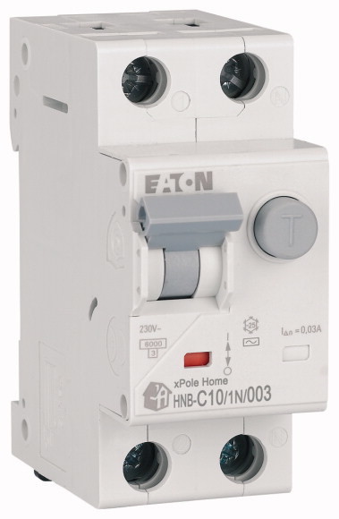 HNB-C10/1N/003 Автоматический выключатель дифференциального тока, 10A, 30мА, кривая отключения C, 1полюс+N, тип чувствительности AC
