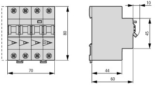 Дифференциальный автоматический выключатель 6/0,03А, кривая отключения С, 3+N полюсов, откл. способность 6 кА