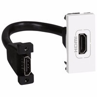 Розетка HDMI Mosaic 1 модуль, оборудована шнуром, белая