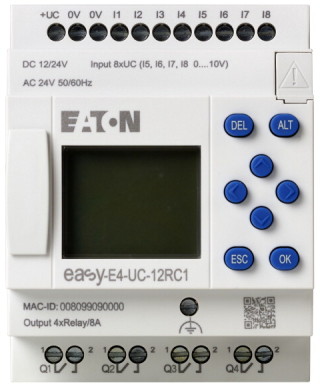 Программируемое реле 24V DC, цифровые 8 DI (4 могут использоваться как как аналог.), 4DO транз., дисплей+клавиатура, часы реального времени, Ethernet RJ45