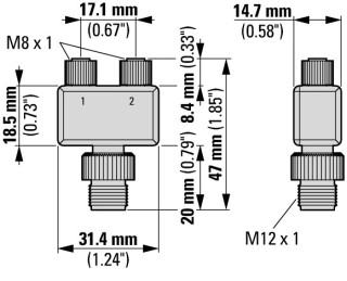 Сплиттер SWD IP67, со штекер M12 на два гнезда M8, 4-полюсн., контакт 4