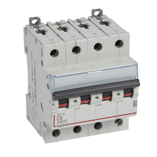 Автоматический выключатель DX³-E 6000 - 6 кА - тип характеристики C - 4П - 230/400 В~ - 6 А - 4 модуля