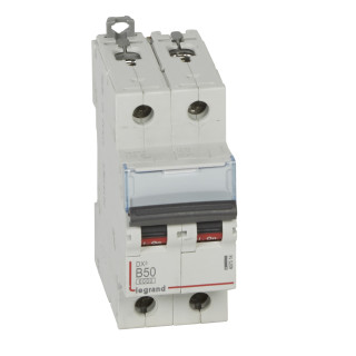 Автоматический выключатель DX³ 6000 - 10 кА - тип характеристики B - 2П - 230/400 В~ - 50 А - 2 модуля
