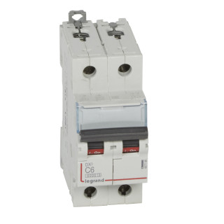 Автоматический выключатель DX³ 6000 - 10 кА - тип характеристики C - 2П - 230/400 В~ - 6 А - 2 модуля