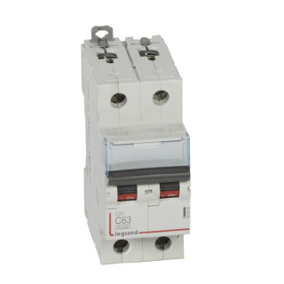 Автоматический выключатель DX³ 6000 - 10 кА - тип характеристики C - 2П - 230/400 В~ - 63 А - 2 модуля