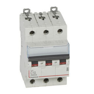 Автоматический выключатель DX³ 6000 - 10 кА - тип характеристики C - 3П - 400 В~ - 10 А - 3 модуля
