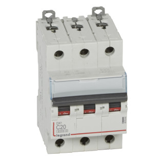 Автоматический выключатель DX³ 6000 - 10 кА - тип характеристики C - 3П - 400 В~ - 20 А - 3 модуля