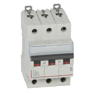 Автоматический выключатель DX³ 6000 - 10 кА - тип характеристики C - 3П - 400 В~ - 63 А - 3 модуля