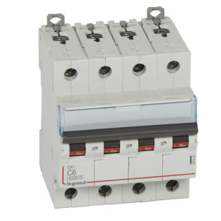 Автоматический выключатель DX³ 6000 - 10 кА - тип характеристики C - 4П - 400 В~ - 6 А - 4 модуля