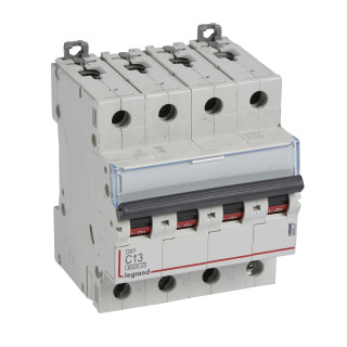Автоматический выключатель DX³ 6000 - 10 кА - тип характеристики C - 4П - 400 В~ - 13 А - 4 модуля